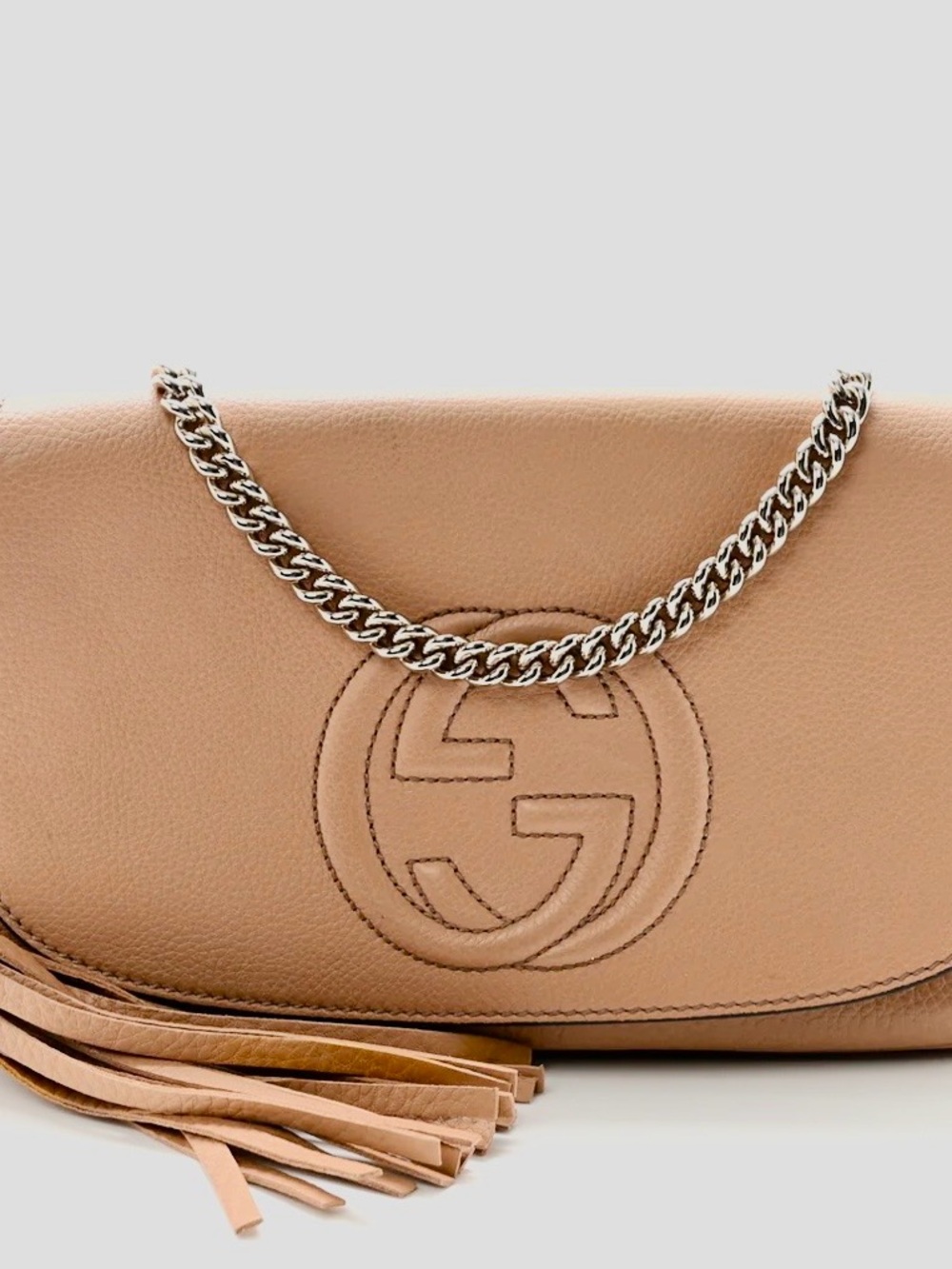 Gucci Tan Leather Small Shoulder Crossbody Bag with Tassel
